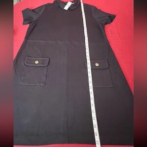 LOFT Black Short-Sleeve A-Line Dress